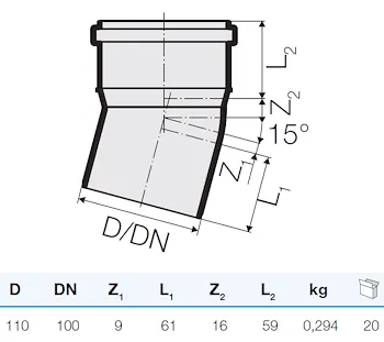 Curva tre strati d.110 15° codice prod: IT00100 product photo Foto1 L2