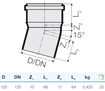 Curva tre strati d.125 15° codice prod: IT00105 product photo Foto1 L2