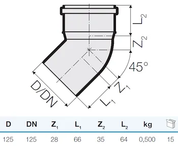 Curva tre strati d.125 45° codice prod: IT00107 product photo Foto1 L2