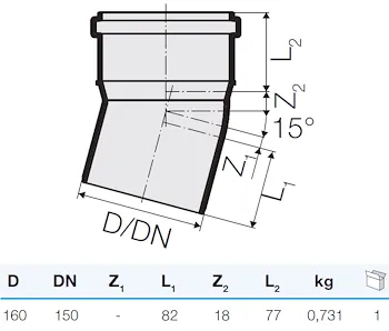 Curva tre strati d.160 15° codice prod: IT00110 product photo Foto1 L2