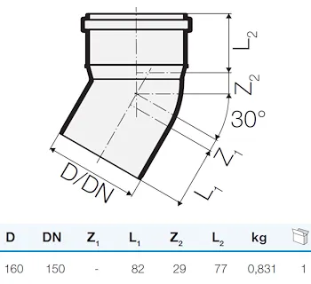 Curva tre strati d.160 30° codice prod: IT00111 product photo Foto1 L2