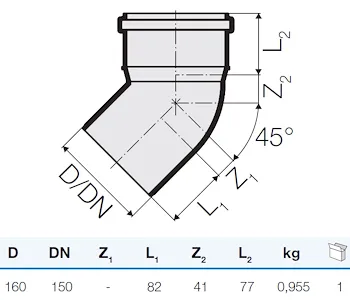 Curva tre strati d.160 45° codice prod: IT00112 product photo Foto1 L2