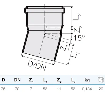 Curva tre strati d.75 15° codice prod: IT00090 product photo Foto1 L2