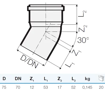 Curva tre strati d.75 30° codice prod: IT00091 product photo Foto1 L2