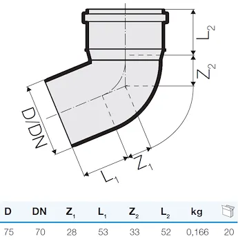 Curva tre strati d.75 67° codice prod: IT00093 product photo Foto1 L2