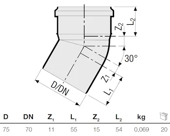 P.p. curva 30° diam. 75 codice prod: DSV00912 product photo Foto1 L2