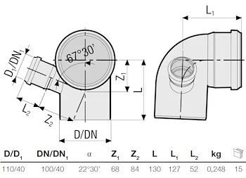 P.p. curva 87 diam.110 c/att.dx 40 codice prod: DSV01051 product photo Foto1 L2