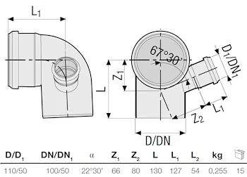 P.p. curva 87° diam.110 c/att.sx 50 codice prod: DSV01054 product photo Foto1 L2