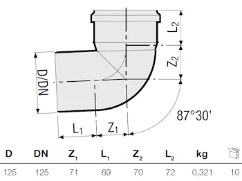 P.p. curva 87° diam. 125 codice prod: DSV00888 product photo Foto1 L2