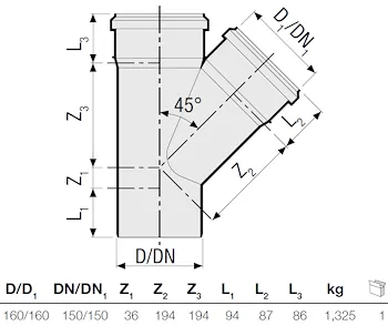 P.p. deriv. 45° diam. 160 codice prod: DSV00944 product photo Foto1 L2