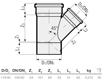 P.p. deriv. rid. 45° diam. 110/40 codice prod: DSV00929 product photo Foto1 L2