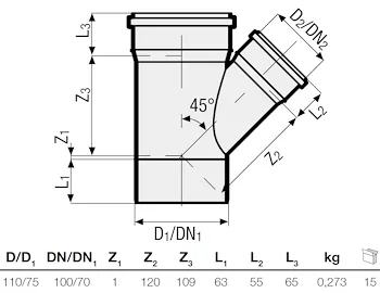 P.p. deriv. rid. 45° diam. 110/75 codice prod: DSV00935 product photo Foto1 L2