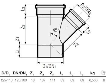 P.p. deriv. rid. 45° diam. 125/110 codice prod: DSV00941 product photo Foto1 L2