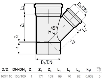 P.p. deriv. rid. 45° diam. 160/110 codice prod: DSV00947 product photo Foto1 L2