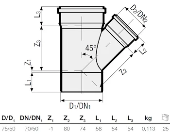 P.p. deriv. rid. 45° diam. 75/50 codice prod: DSV00970 product photo Foto1 L2