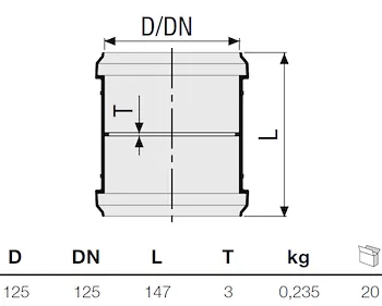 P.p. manicotto a 2 bicc.diam.125 codice prod: DSV01005 product photo Foto1 L2