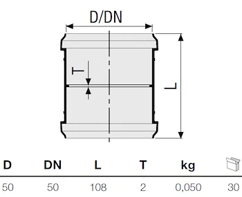 P.p. manicotto a 2 bicc.diam. 50 codice prod: DSV01009 product photo Foto1 L2