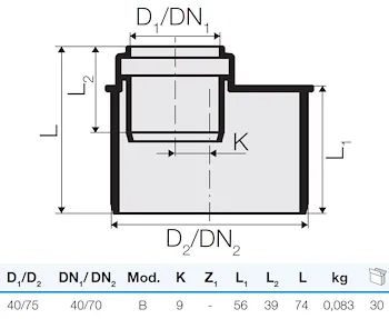 Riduzione ecc. tre strati d.75/40 codice prod: IT00207 product photo Foto1 L2