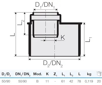 Riduzione eccentrica a tre strati d.90/50 codice prod: IT00209 product photo Foto1 L2