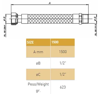 Flessibile in acciaio inox mf 1/2 l1500 gas a norm1 en 14800 codice prod: DSV12430 product photo Foto1 L2