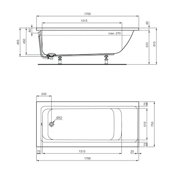 Connect Air vasca a incasso 170x75 bianco codice prod: E106401 product photo Foto1 L2