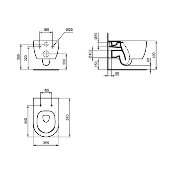 Blend Curve wc sospeso AquaBlade&reg; bianco lucido con fissaggi nascosti codice prod: T374901 product photo Foto1 L2