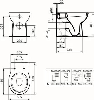 Eurovit wc a terra con scarico universale bianco lucido codice prod: W330401 product photo Foto4 L2