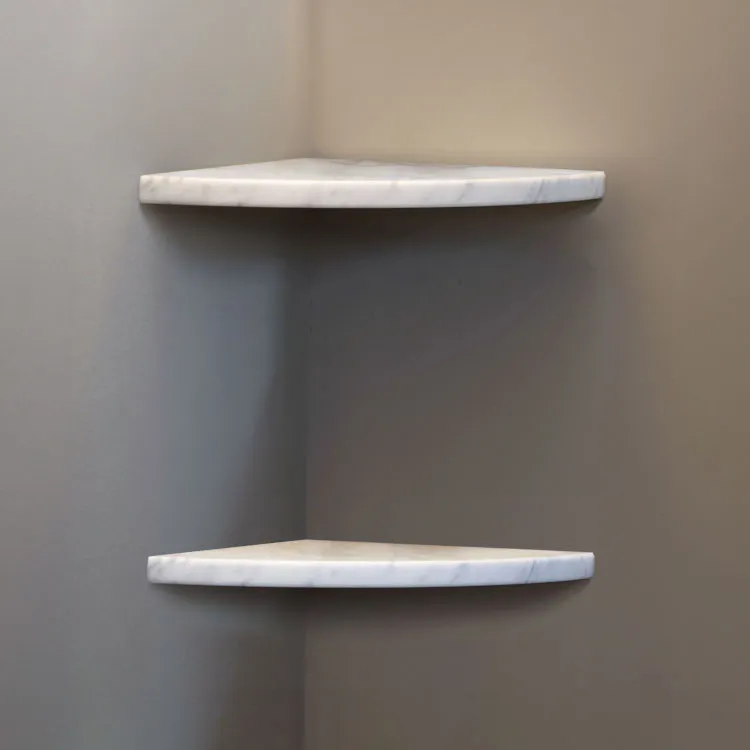 Easy shelf  2 mensole angolari a scomparsa in marmo naturale bianco carrara mat cm 22,9 completa di codice prod: BCAAS2MA18 product photo