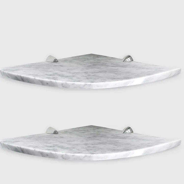 Quick Shelf 2 mensole angolari in marmo naturale bianco carrara mat cm 22,9 con 4 reggimensola codice prod: BCAA2QMA15 product photo