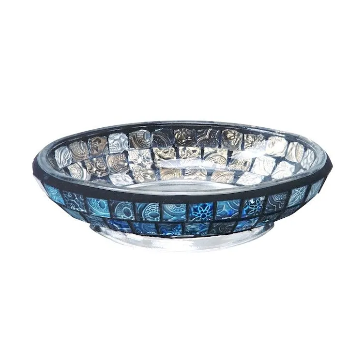 Crystal porta sapone da appoggio in vetro mosaico blu codice prod: QF9110BL product photo