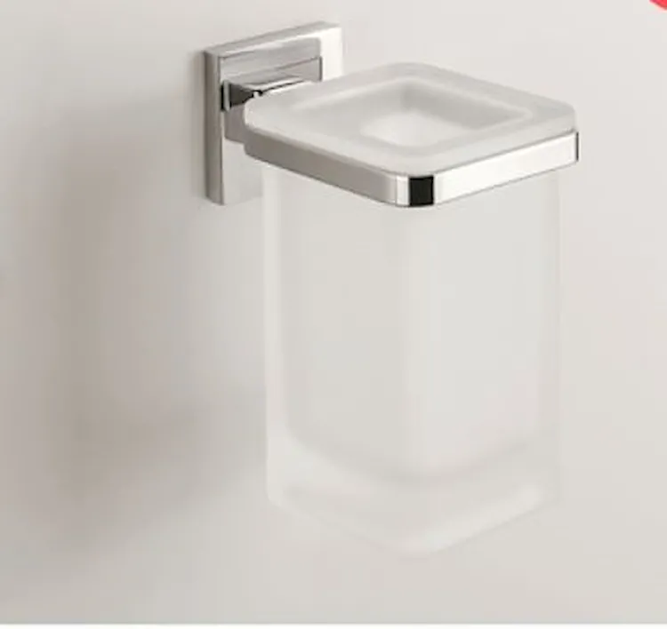 Basic Q porta bicchiere a parete vetro acidato naturale cromato codice prod: B37020CR-VAN product photo