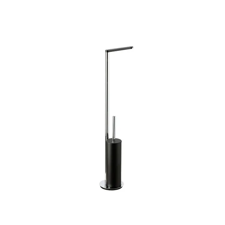 Living piantana con porta rotolo e porta scopino da appoggio nero cromato codice prod: 000LV2005 product photo