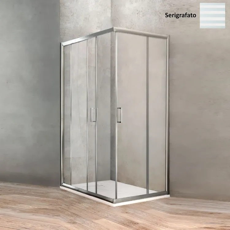 Gold box doccia angolare due ante scorrevoli 80x100 profilo cromato e vetro serigrafato codice prod: BBGOLS8010 product photo