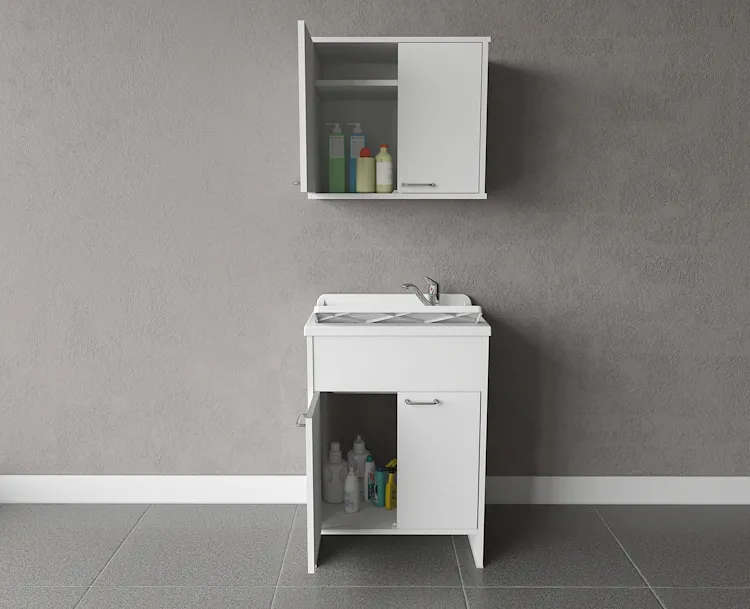 Composizione mobile bagno con lavatoio in resina doppio, pensile doppio codice prod: 9002K FH960K product photo
