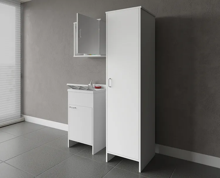 Composizione mobile bagno con lavatoio in resina, pensile singolo, colonna singola codice prod: 9006K FH945K FC9006K product photo