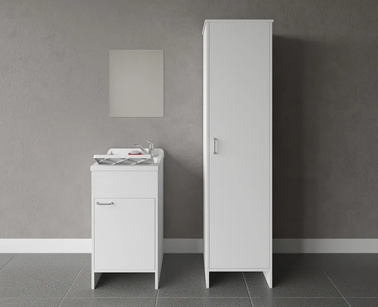 Composizione mobile bagno con lavatoio in resina singolo, colonna singola, specchio codice prod: 9006K FC9006K MIRROR1 product photo