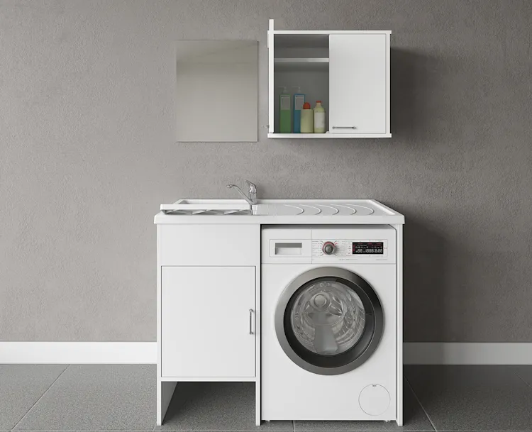 Composizione mobile bagno lavatoio + coprilavatrice + pensile doppio + specchio reversibile codice prod: 9008K FH960K MIRROR1 product photo