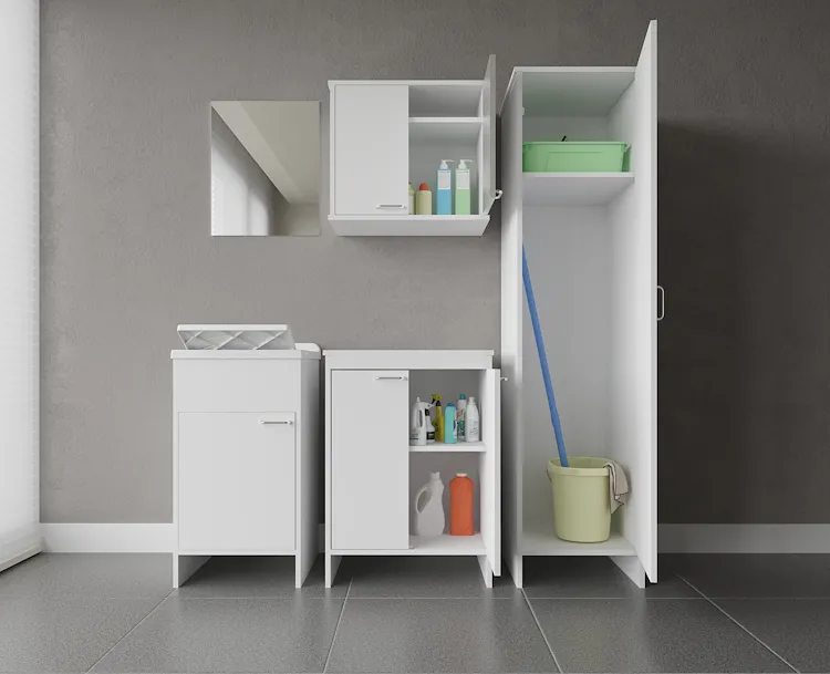 Composizione mobile bagno lavatoio resina + base doppia + pensile doppio con colonna + specchio product photo