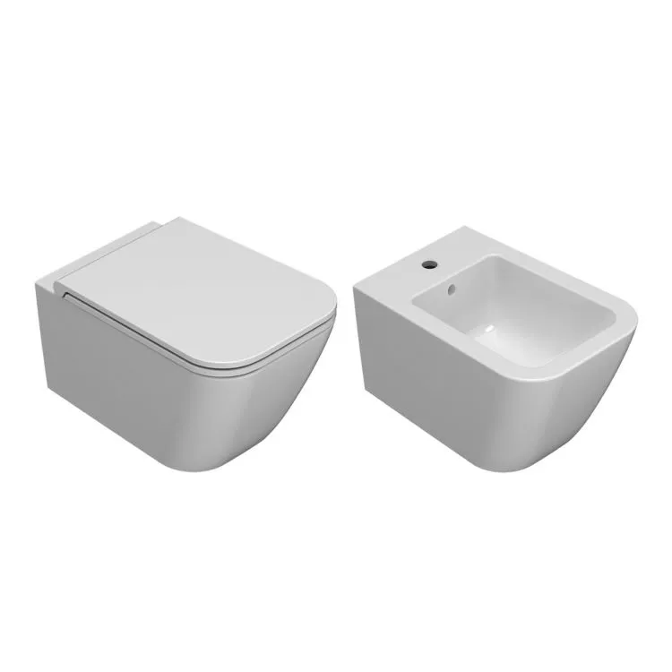 Stone wc+bidet+sedile rallentato sospesi bianco lucido codice prod: STS06BI ST020BI STS09BI product photo