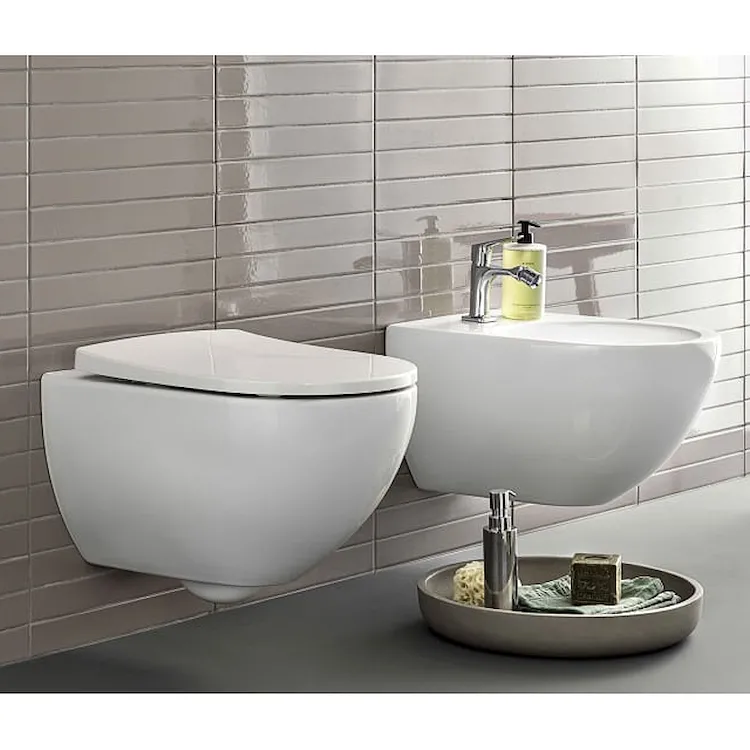 Acanto wc+bidet+sedile rallentato sospesi bianco lucido product photo