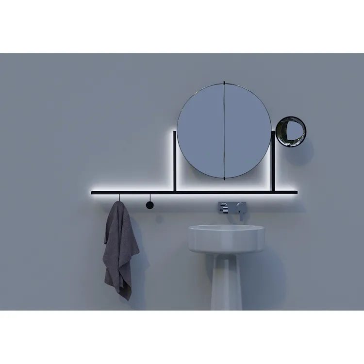 Complemento integrato d'arredo e illuminazione float 1300 con specchio ingranditore black codice prod: SPECCHIERA1300_BLACKINGR product photo