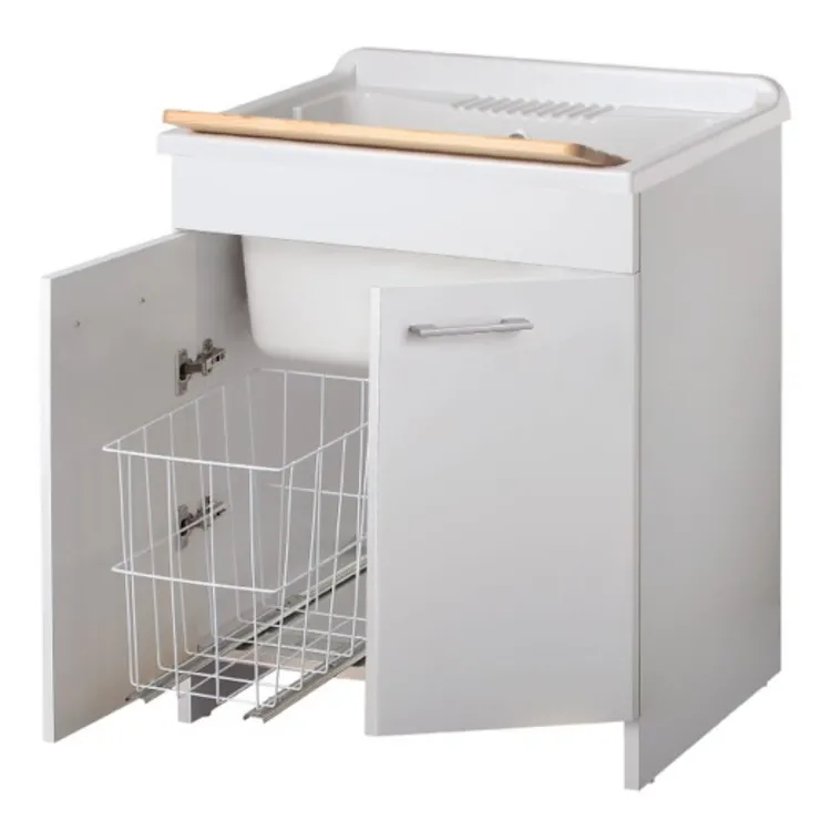 Lux lavatoio in nobilitato 60x60x85, con asse di lavaggio in legno, portabiancheria e kit di scarico codice prod: 7007LUX product photo