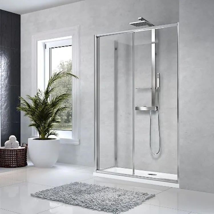 Star 2.0 lato box doccia 1 anta scorrevole e 1 anta fissa 114/120 finitura silver vetro trasparente codice prod: STA2A114L-1B product photo