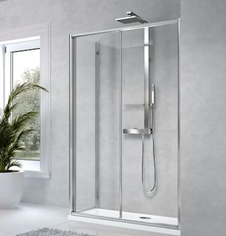 Star 2.0 parete doccia anta scorrevole e fissa 84x90 profilo bianco e vetro trasparente codice prod: 84 product photo