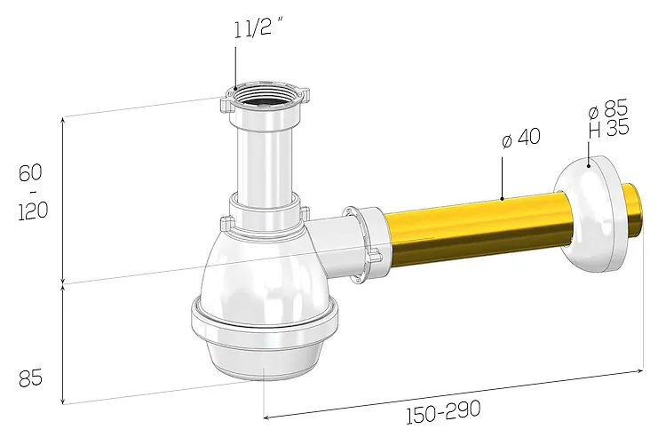 SIFONE LAVELLO A BOCCIA 1 VIA S/PILETTA TUBO OTTONE  1"1/2 BCO codice prod: DSV20679 product photo